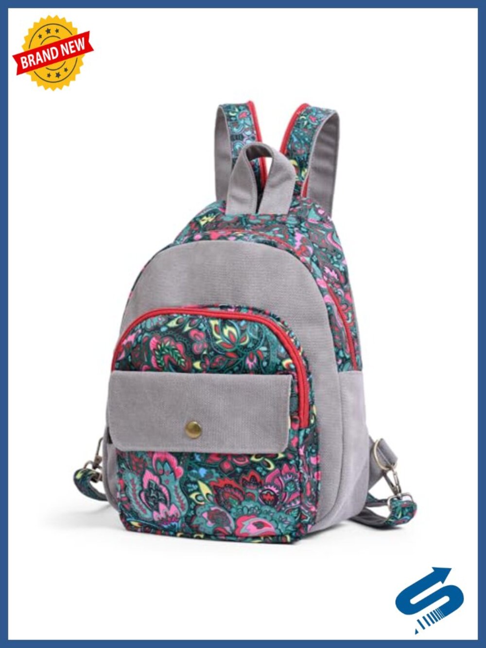 Convertible Canvas Backpack Sling Bag Crossbody Daypack Floral Boho